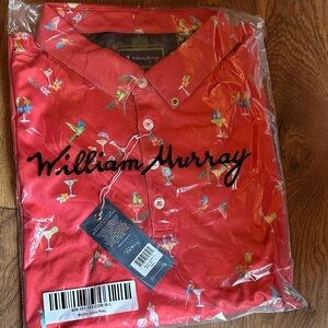 William Murray Golf Vibrant Red Polo with Cocktail Motif